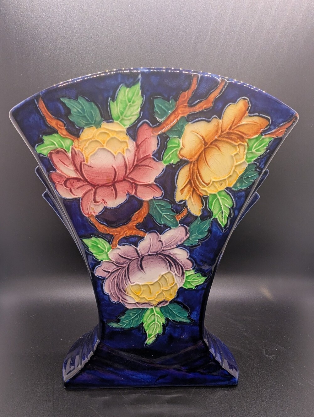 Vintage Art Deco Maling Hand-painted Floral Pottery Vase Multi Color Flowers